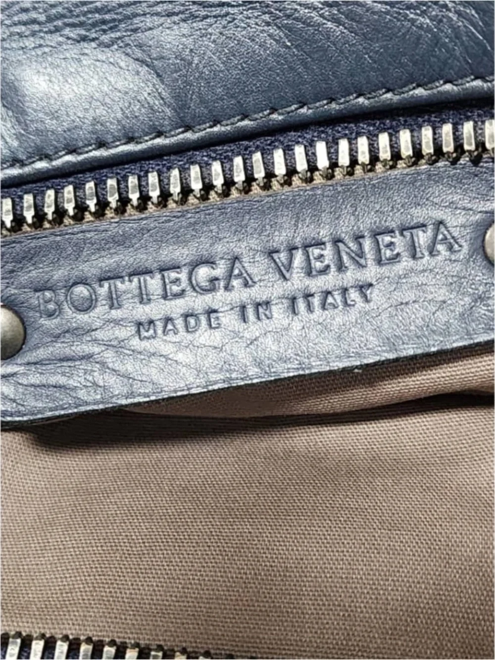 Authentic Bottega Veneta Intrecciato Top Zip Briefcase Navy Blue